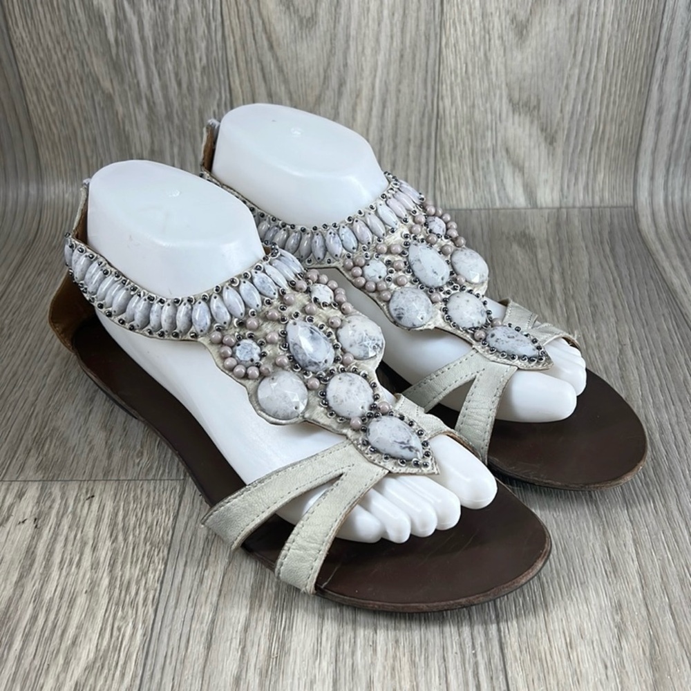 Aldo White and Brown Embellished Sandals